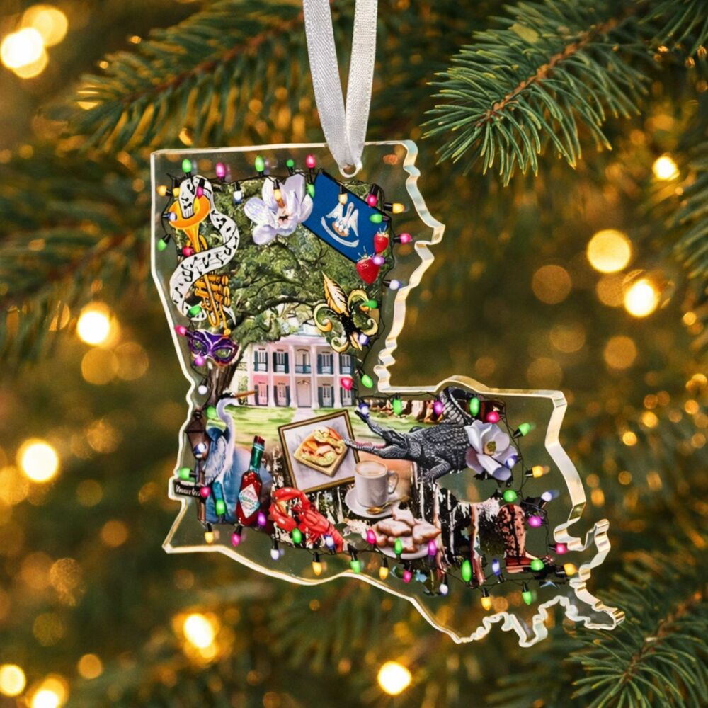 Louisiana Christmas Ornament Acrylic State Shape 2D Flat New Orleans Crawfish - Picture 2 of 3